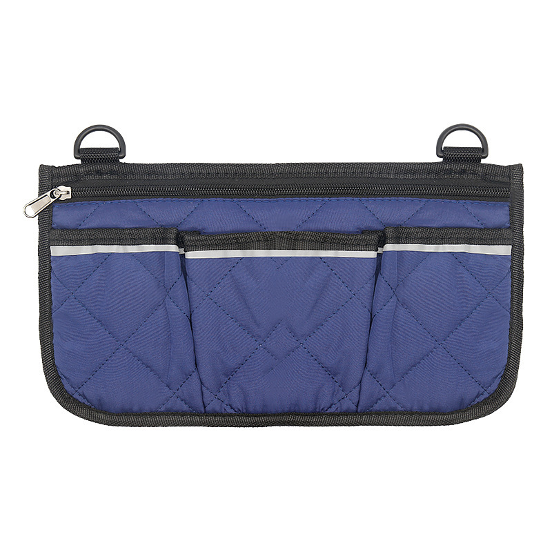 Ratastooli küljele kinnitatav hoiukott — mitmeotstarbeline tasku helkurribadega, ruudukujuline kuju, sobib reisidele ja kärudele