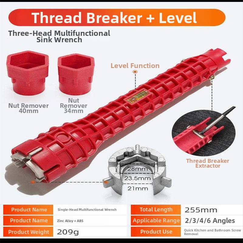 Pravý uhol polohovací nástroj - viacúčelový vodoinštalačný nástroj do kúpeľne pre demontáž a inštaláciu umývadla, rúr, kohútikov a uhlových ventilov (Import: Nie; Žiadne licencované súkromné značky)