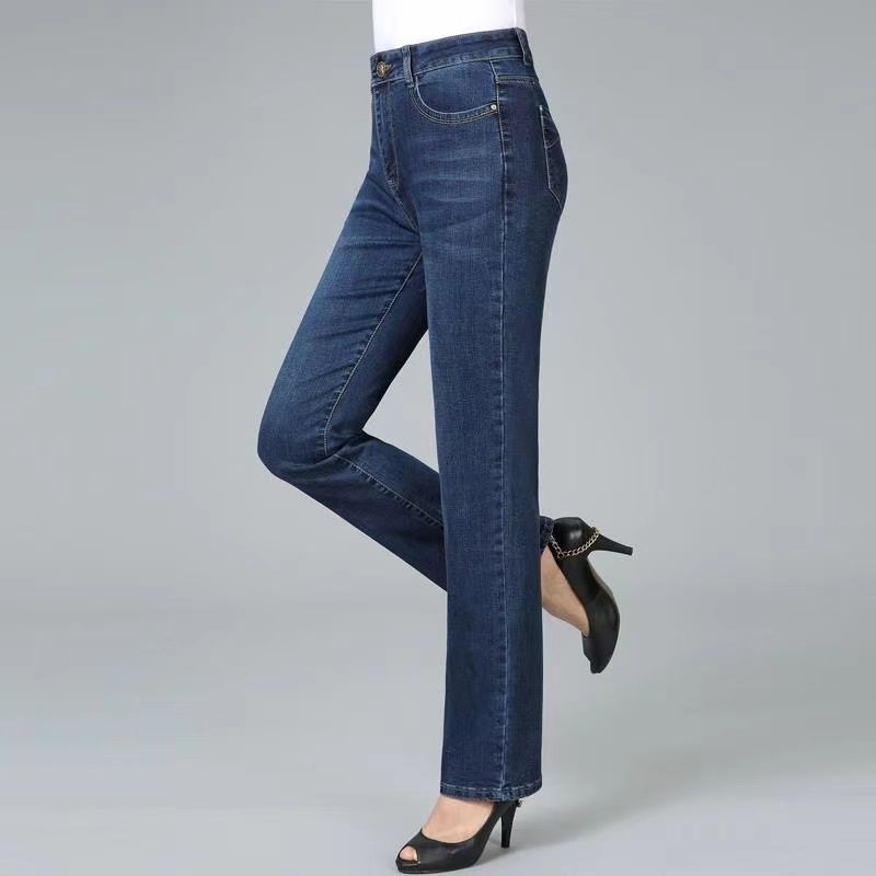 Naiste teksapüksid – sirge lõige, kõrge vöökoht, pikad püksid, paks denim puuvill (Denim Cotton; High Waist; Long Pants; Thickened)