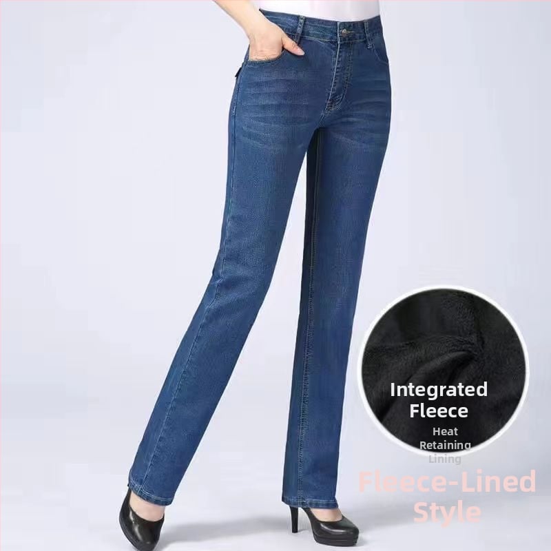 Naiste teksapüksid – sirge lõige, kõrge vöökoht, pikad püksid, paks denim puuvill (Denim Cotton; High Waist; Long Pants; Thickened)