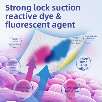 Farbiace vstrebávacie listy do prania – zabraňujú prenosu farieb pri praní zmiešaného oblečenia – 5 g na balenie, bez parfumácie, obsah aktívnej látky >25%