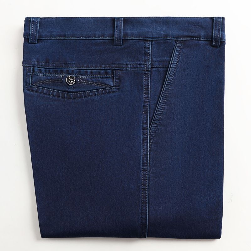 Meeste casual farkud: kõrge vöökoht, sirge lõige, tõmblukk, keskmine elastus