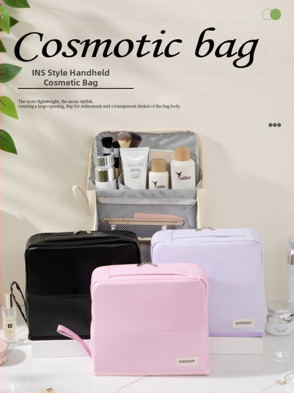Stojaca kozmetická taška pre ženy, PU materiál, veľký objem, vodotesná a priedušná, suché-mokré oddeľovanie, podšívka Twill 230d