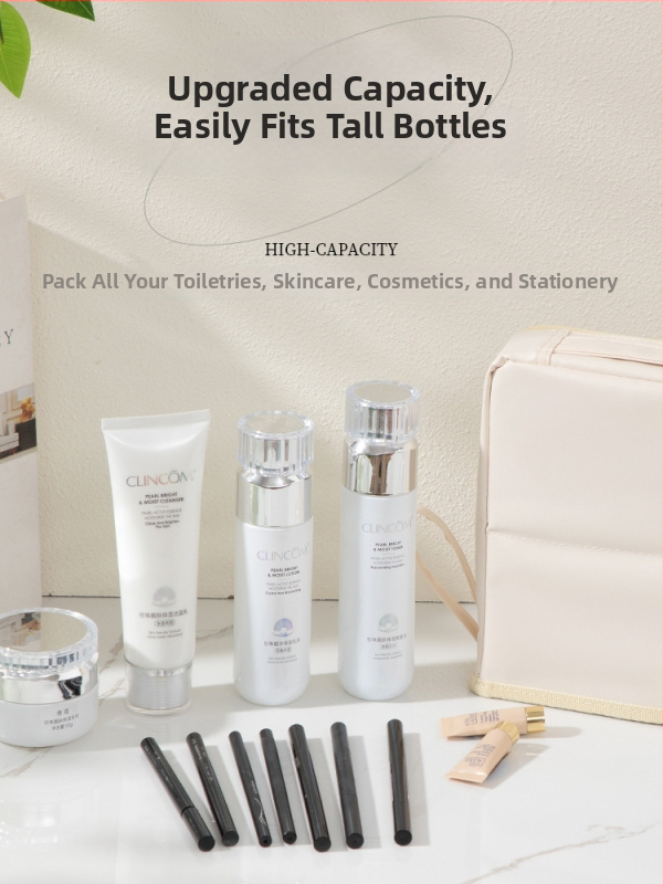 Stojaca kozmetická taška pre ženy, PU materiál, veľký objem, vodotesná a priedušná, suché-mokré oddeľovanie, podšívka Twill 230d