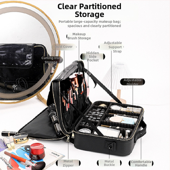 Beyony Prenosná kozmetická taška z PVC, veľkokapacitná, viacvrstvový profesionálny organizér na manikúru, tetovanie, vyšívanie a riasy