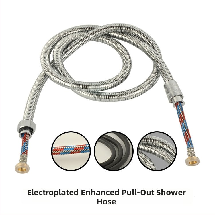 Duššivoolik 304 roostevabast terasest, elektrogalvaniseeritud ja plahvatustõrge; ühendus keermiline; mudel: Electroplating encryption drawing tube; nominaalne rõhk: 0.6; töötemperatuur: 0–90°C