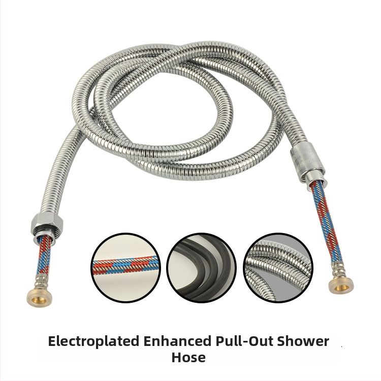 Duššivoolik 304 roostevabast terasest, elektrogalvaniseeritud ja plahvatustõrge; ühendus keermiline; mudel: Electroplating encryption drawing tube; nominaalne rõhk: 0.6; töötemperatuur: 0–90°C