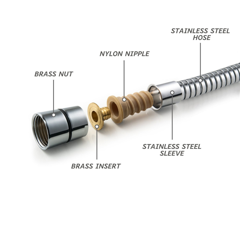 Rozsdamentes acél zuhany tömlő, spirál csatlakozás, modell 41003, névleges nyomás 20 kgf, CUPC- tanúsítvány