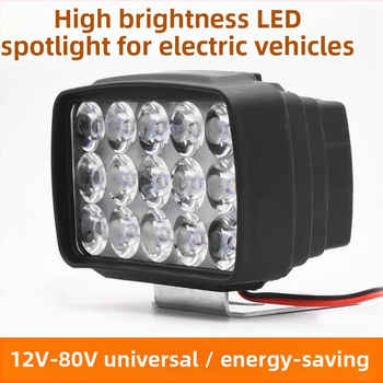 LED prožektor esilatern elektrilise tõukeratta ja mootorratta jaoks, 12-84V, 15 LED, 15W, plastikust korpus