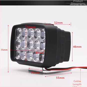 LED prožektor esilatern elektrilise tõukeratta ja mootorratta jaoks, 12-84V, 15 LED, 15W, plastikust korpus