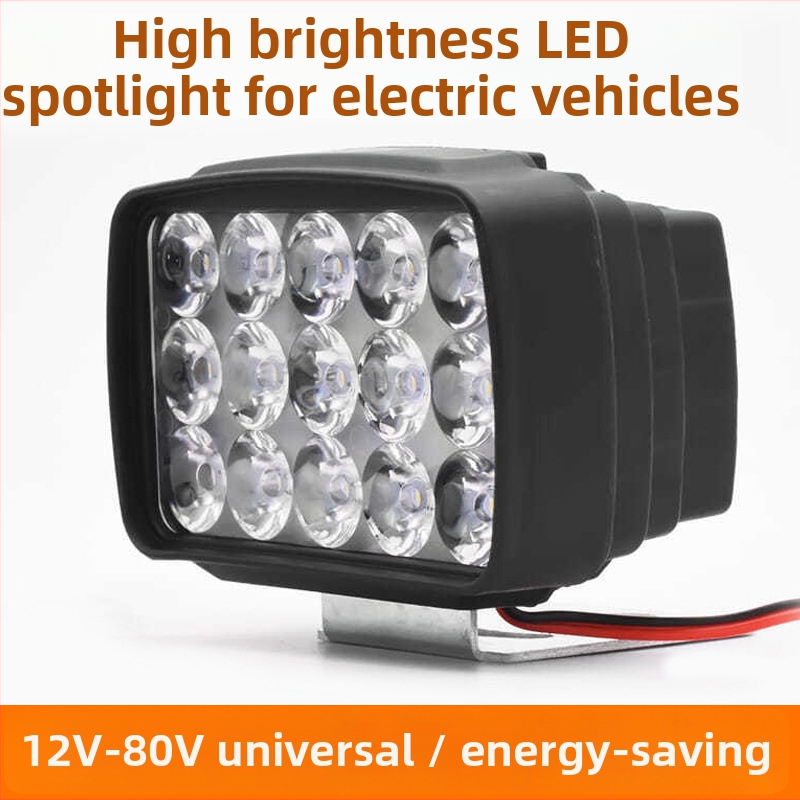 LED prožektor esilatern elektrilise tõukeratta ja mootorratta jaoks, 12-84V, 15 LED, 15W, plastikust korpus