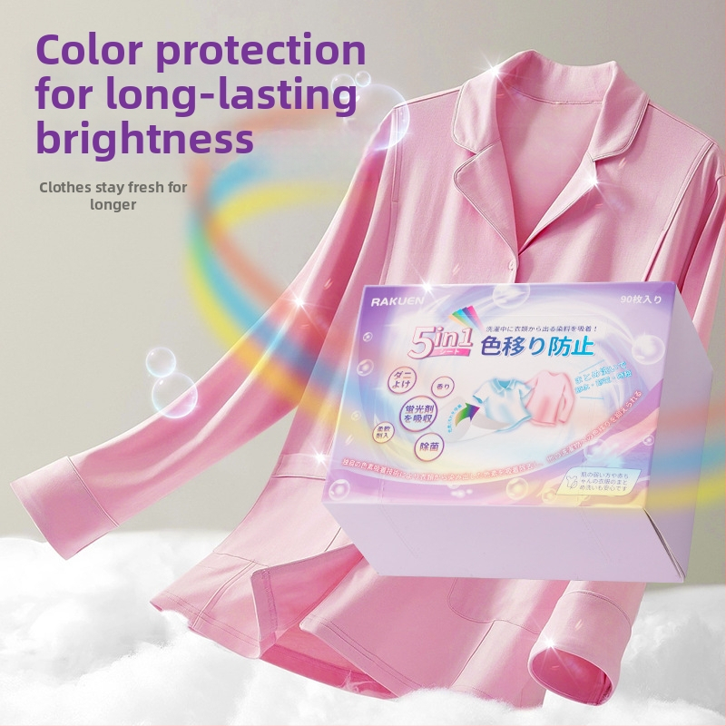 Japāņu stila krāsu uzsūcošās mazgāšanas lapas - 5 vienā, pret traipēm, pret krāsu pārvadi, ilgs aromāts (90 lapas)