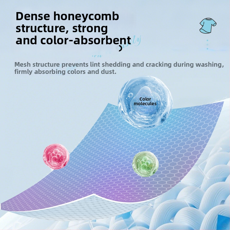 Krāsu uzsūcošs mazgāšanas lapa; novērš krāsu pārvietošanos; traipu aizsardzība; derīgs veļas mašīnai; piemērots sajaukšanai