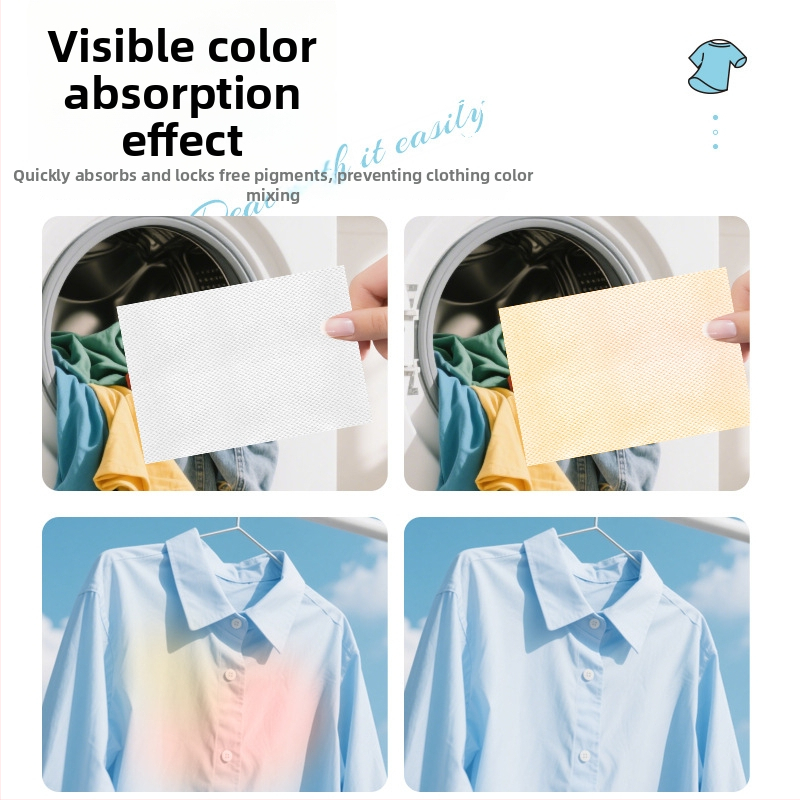 Krāsu uzsūcošs mazgāšanas lapa; novērš krāsu pārvietošanos; traipu aizsardzība; derīgs veļas mašīnai; piemērots sajaukšanai
