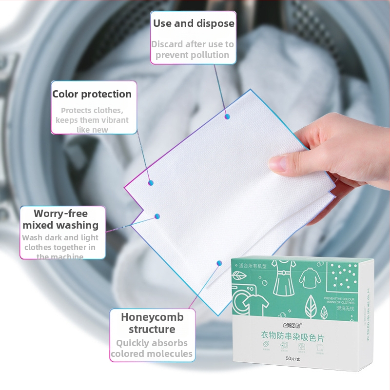 Pracie lístky proti zosvetleniu farieb, 50 kusov, 5 g na kus, bez vône, aktívny obsah 1–5%