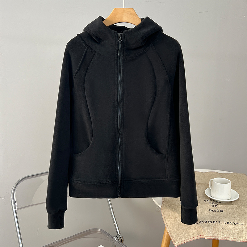 Ženska dvostruka fleece kapuljača dukserica, uski kroj, standardna duljina, prednji zip, poliester s elastanom