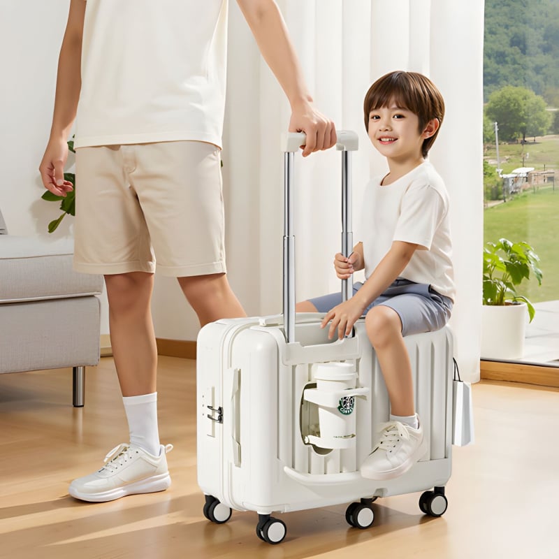 Детски куфар за сядане с 360° въртящи се колела, ABS+PC материал, цип, унисекс, лек, 3 кг