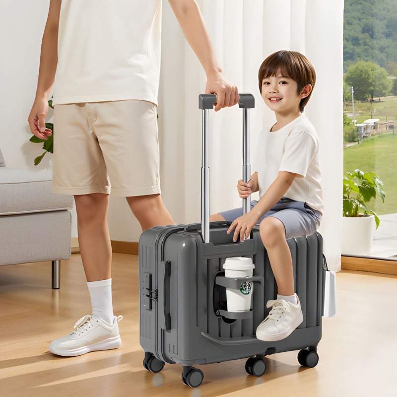 Детски куфар за сядане с 360° въртящи се колела, ABS+PC материал, цип, унисекс, лек, 3 кг