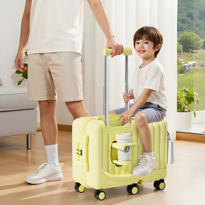 Детски куфар за сядане с 360° въртящи се колела, ABS+PC материал, цип, унисекс, лек, 3 кг
