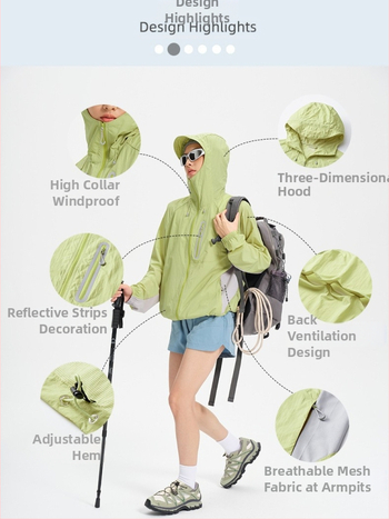 Išorinis lengvas vėjo švarkas – lengvas, kvėpuojantis, su gobtuvu, UPF1000+, nailono audinys