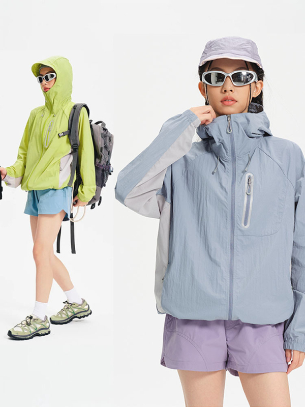 Išorinis lengvas vėjo švarkas – lengvas, kvėpuojantis, su gobtuvu, UPF1000+, nailono audinys
