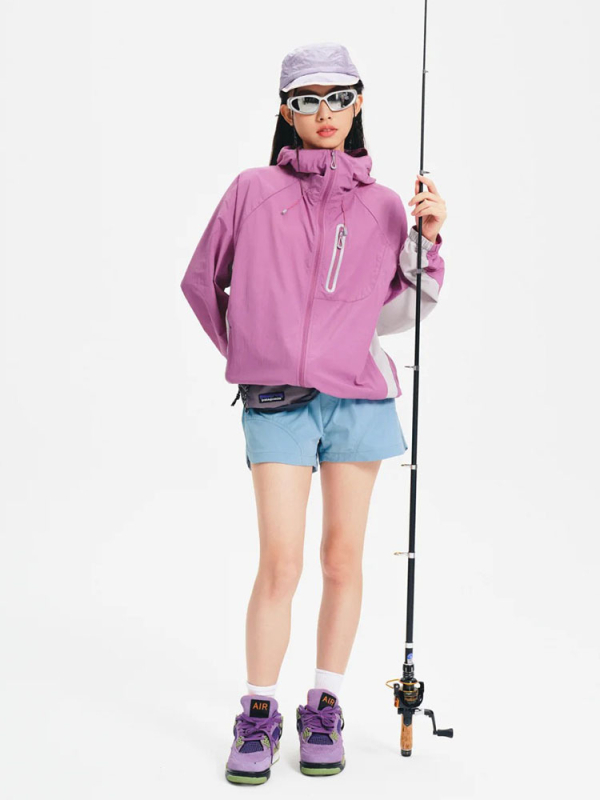 Išorinis lengvas vėjo švarkas – lengvas, kvėpuojantis, su gobtuvu, UPF1000+, nailono audinys