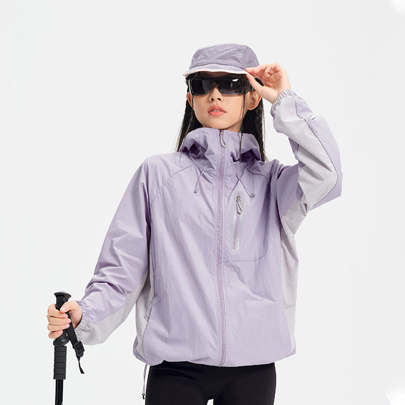 Išorinis lengvas vėjo švarkas – lengvas, kvėpuojantis, su gobtuvu, UPF1000+, nailono audinys