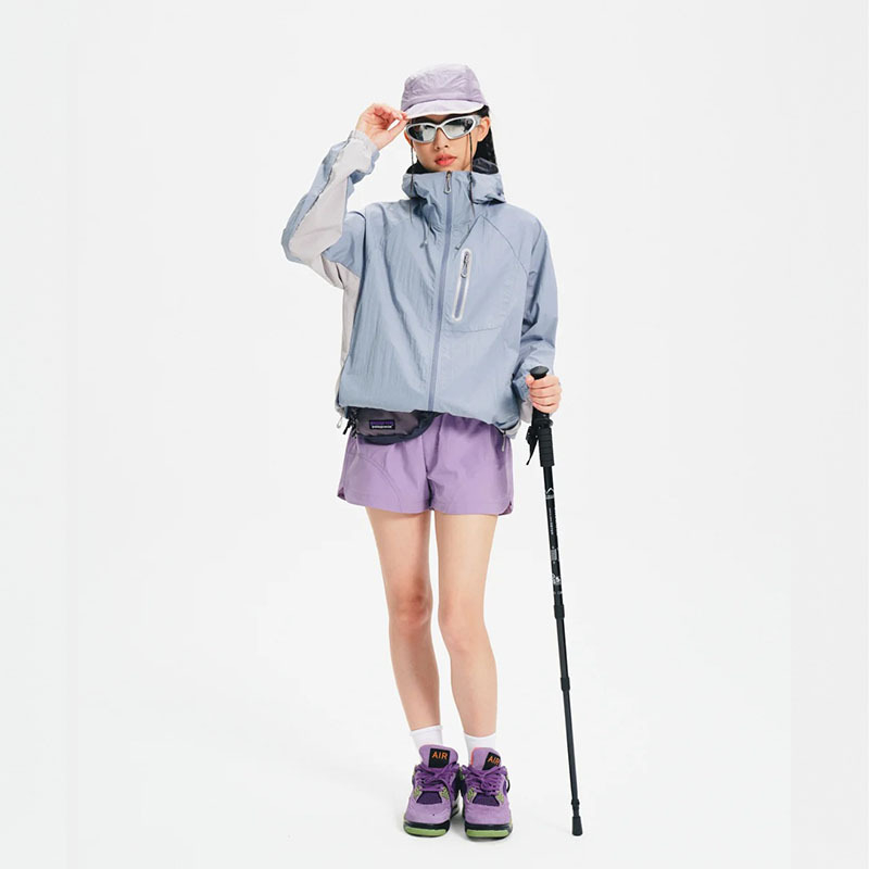 Išorinis lengvas vėjo švarkas – lengvas, kvėpuojantis, su gobtuvu, UPF1000+, nailono audinys