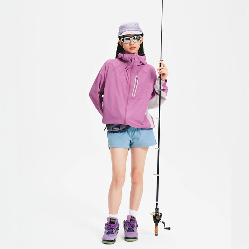 Išorinis lengvas vėjo švarkas – lengvas, kvėpuojantis, su gobtuvu, UPF1000+, nailono audinys