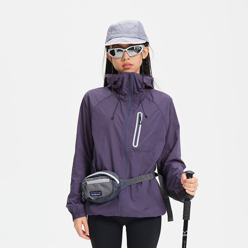 Išorinis lengvas vėjo švarkas – lengvas, kvėpuojantis, su gobtuvu, UPF1000+, nailono audinys