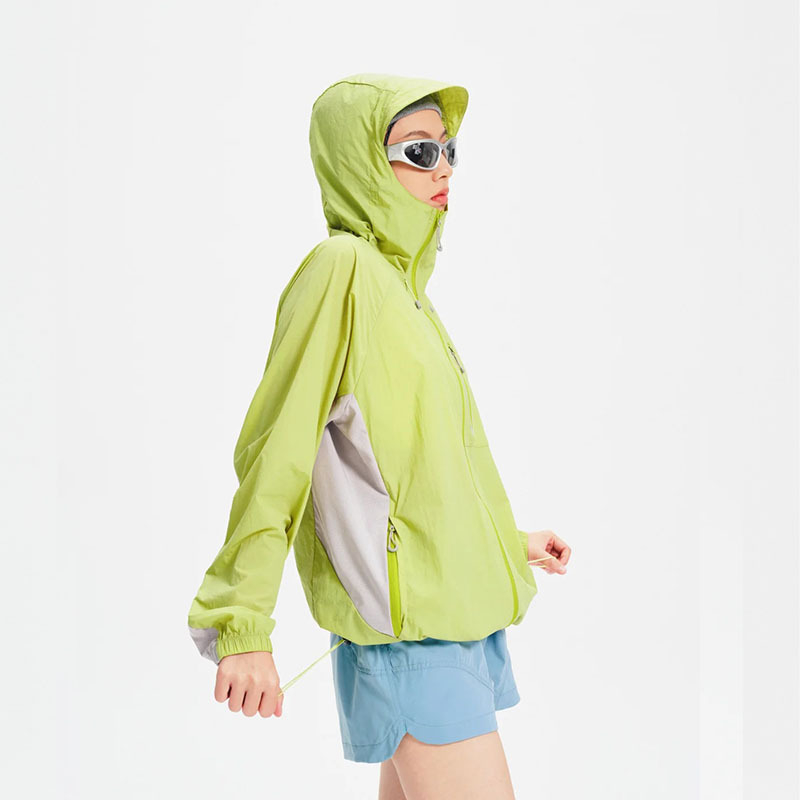 Išorinis lengvas vėjo švarkas – lengvas, kvėpuojantis, su gobtuvu, UPF1000+, nailono audinys