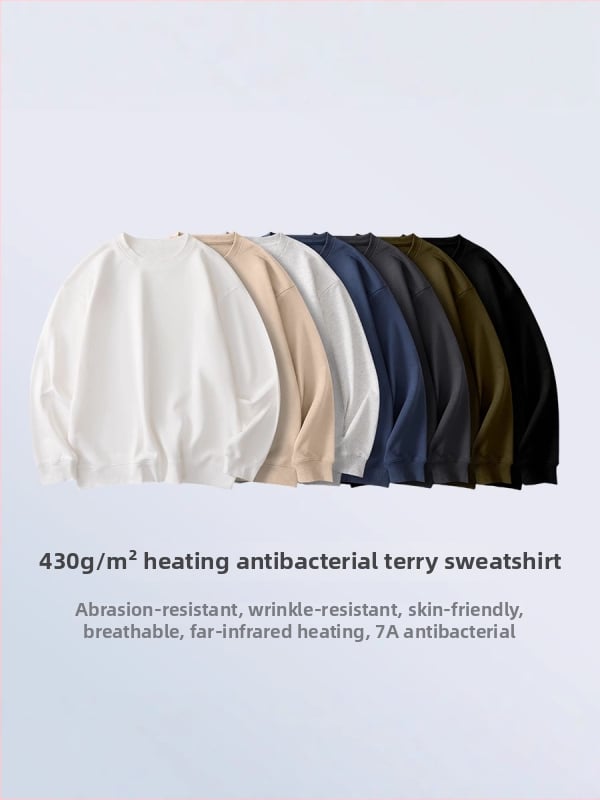 Ťažká mikina 430 g, voľný strih, okrúhly výstrih, dlhé rukávy, combed bavlna, fleecové vnútro