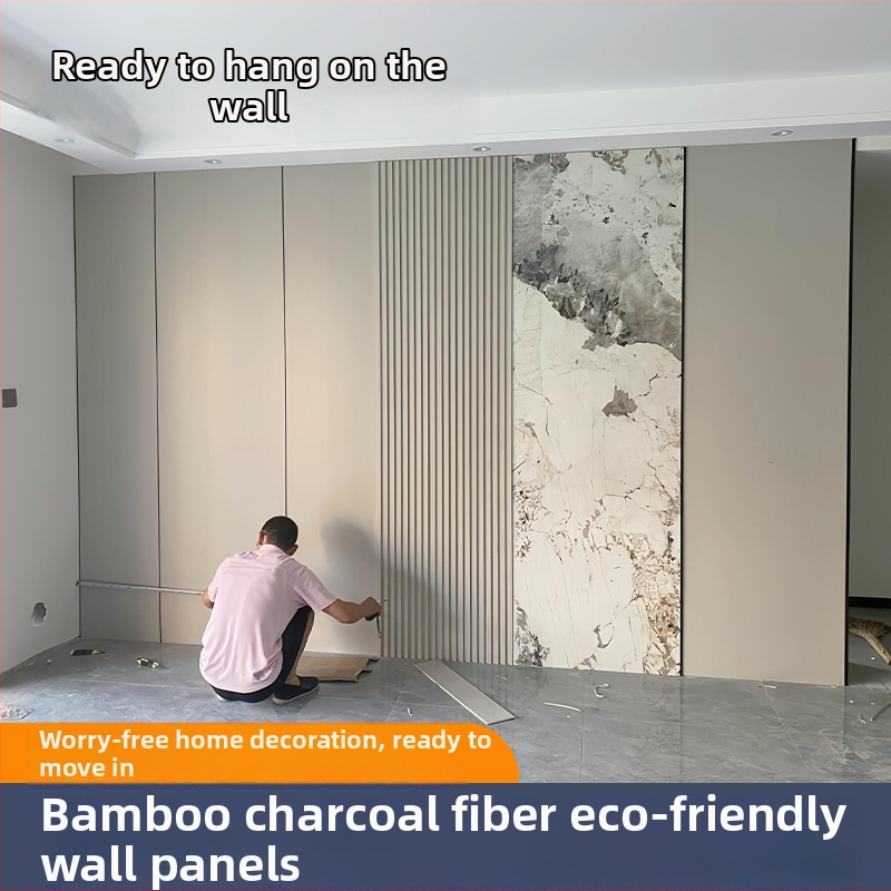 Panel na stenu z bambusových vlákien s uhlíkovým vláknom; drevený dekoratívny povrch, bez švov, vodeodolný a vlhkosti odolný, moderný minimalistický štýl, model 9.3