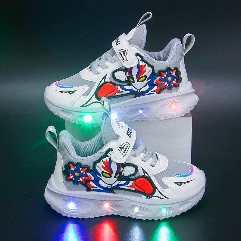 LED svjetleće tenisice za dječake – gornji dio od sintetičke kože, vodootporne, lagane, Velcro kopčanje, EVA đon