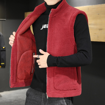 Pánska fleecová vesta s podšívkou, voľný strih, stojací golier, zips, bočné vrecká