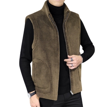 Pánska fleecová vesta s podšívkou, voľný strih, stojací golier, zips, bočné vrecká