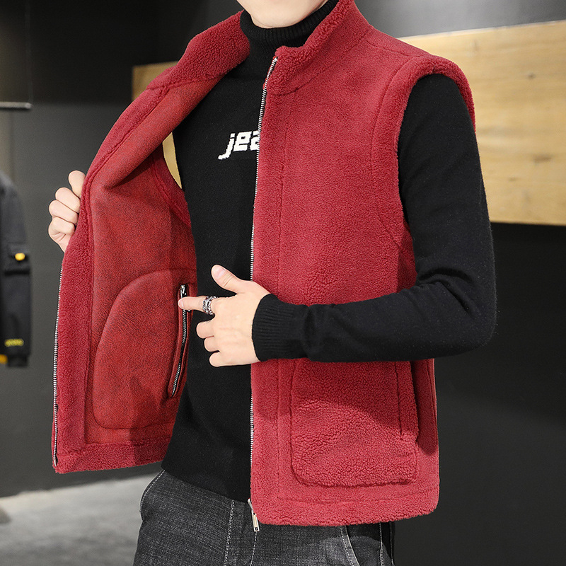 Pánska fleecová vesta s podšívkou, voľný strih, stojací golier, zips, bočné vrecká
