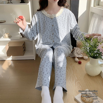 Emade imetamise pijamakomplekt, pikad varrukad, ümmargune kaelus, vaba stiil, 95% polüester + 5% elastaani