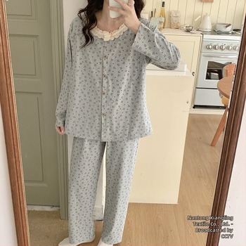 Emade imetamise pijamakomplekt, pikad varrukad, ümmargune kaelus, vaba stiil, 95% polüester + 5% elastaani