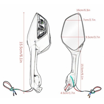Sklopivi četvrtasti retrovizor za motocikl Kawasaki Ninja 400/650 — aluminijska legura, s ugrađenim žmigavcima
