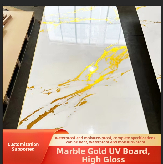 UV panel steny s vysokým leskom pozlátenou povrchovou úpravou, 3D tlač textúry a mramorovou imitáciou; materiál PVC, model: UV panel, tvar: vzor