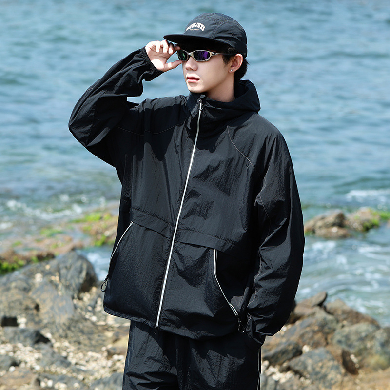 Unisex vanjski windbreaker s UPF50+ UV zaštitom, prozračan, brzo se suši, kapuljača, reflektirajuća traka