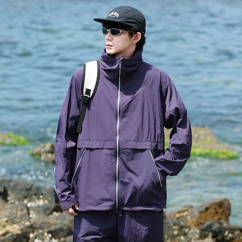 Unisex vanjski windbreaker s UPF50+ UV zaštitom, prozračan, brzo se suši, kapuljača, reflektirajuća traka