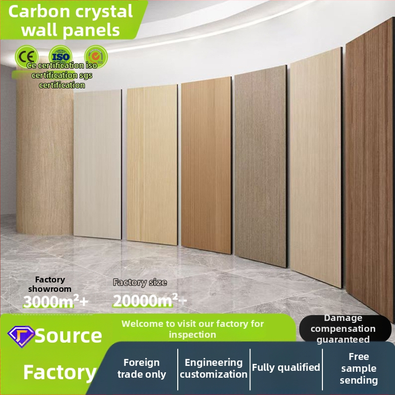 PVC stena panel Carbon Crystal Large Board – bezšvový dizajn; štýly: bezšvový, americký štýl, nový čínsky štýl, moderný minimalizmus; zvuková izolácia 20 dB; tepelná vodivosť 0.125 W/m·K; Značka: Suke Building Materials