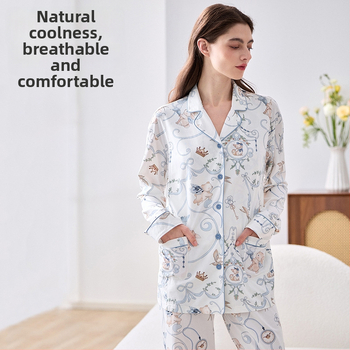 Lyocell set nočného oblečenia pre dojčenie a tehotenstvo, víla štýl, V-krk, dlhé rukávy, dlhé nohavice, jeseň 2025 vydanie