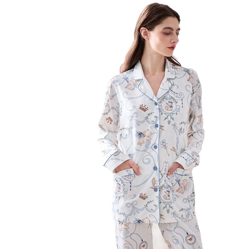 Lyocell set nočného oblečenia pre dojčenie a tehotenstvo, víla štýl, V-krk, dlhé rukávy, dlhé nohavice, jeseň 2025 vydanie