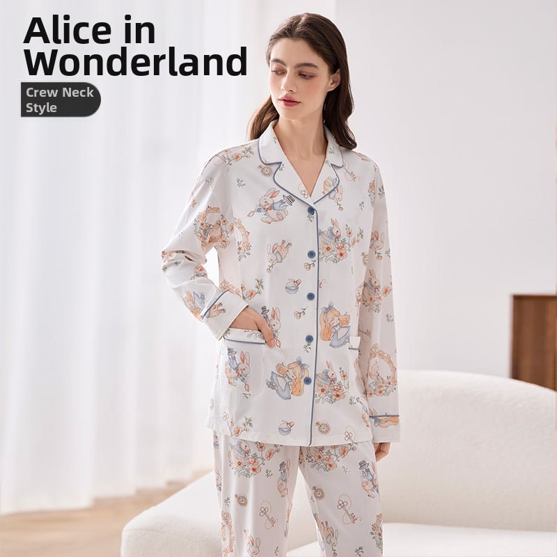 Lyocell set nočného oblečenia pre dojčenie a tehotenstvo, víla štýl, V-krk, dlhé rukávy, dlhé nohavice, jeseň 2025 vydanie