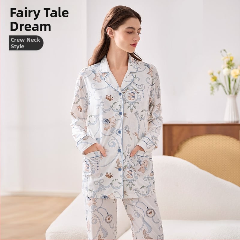 Lyocell set nočného oblečenia pre dojčenie a tehotenstvo, víla štýl, V-krk, dlhé rukávy, dlhé nohavice, jeseň 2025 vydanie