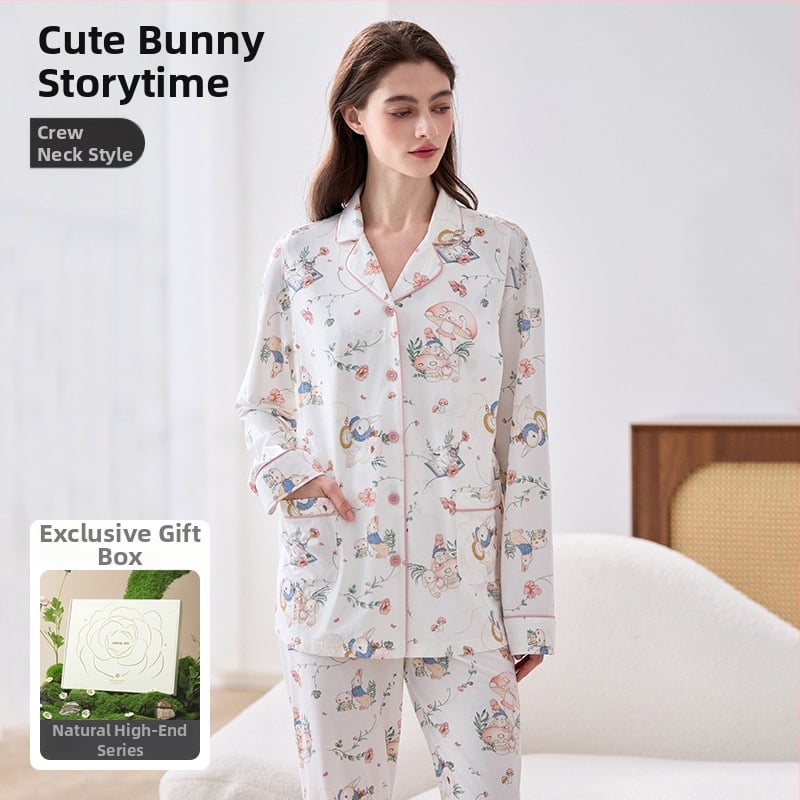 Lyocell set nočného oblečenia pre dojčenie a tehotenstvo, víla štýl, V-krk, dlhé rukávy, dlhé nohavice, jeseň 2025 vydanie