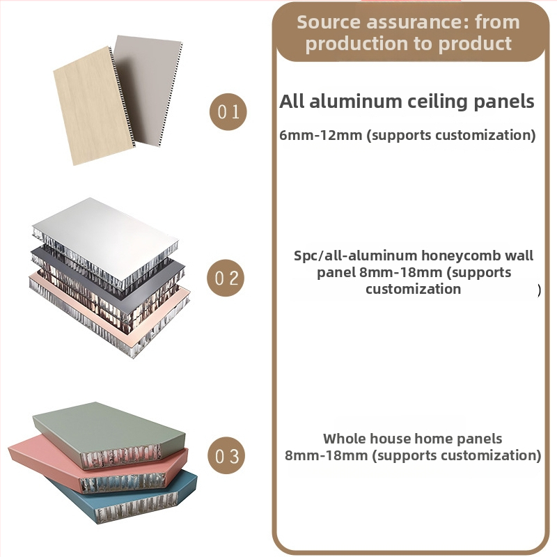 SPC doska s hliníkovou štruktúrou a povrchom z hliníka — vodovzdorná, odolná voči ohňu, proti poškriabaniu, zvukovo izolovaná; vhodná pre hotely, byty a kancelárie